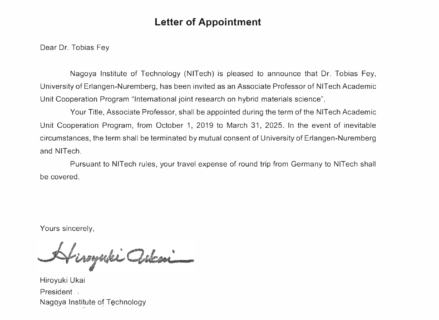 Zum Artikel "Dr. Tobias Fey appointed Associate Professor at the Nagoya Institute of Technology (NITech)"