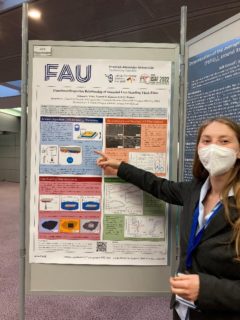 Juliana Maier from project F presented her poster titled “Functional Properties Relationship of Annealed Free-Standing Thick Films” and explained the advantages of her new substrate-free approach in aerosol deposition.